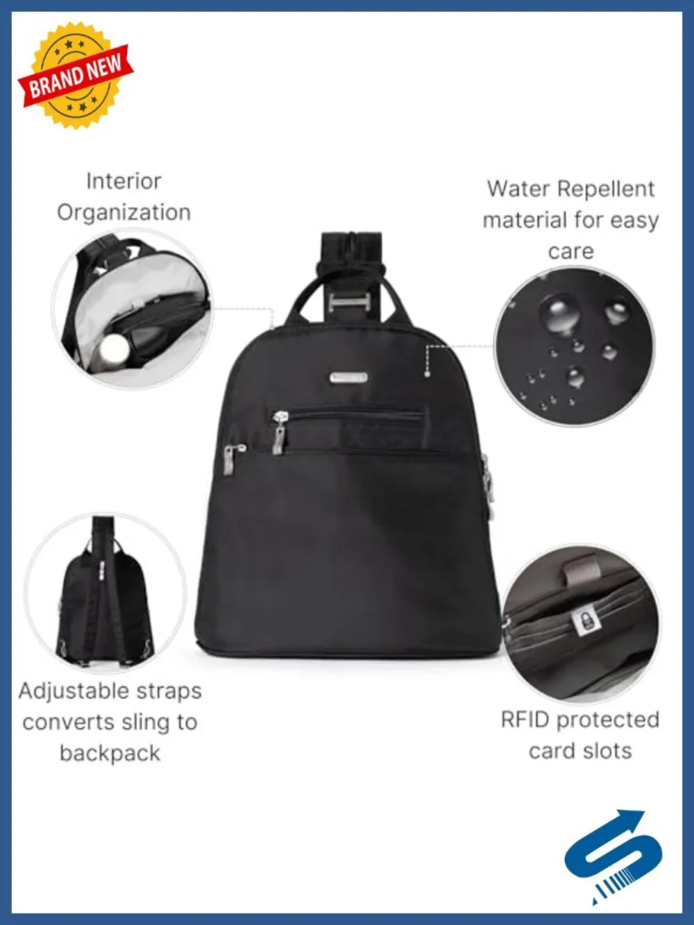 Baggallini Essential Mini Backpack Purse for Women - RFID Blocking Convertible